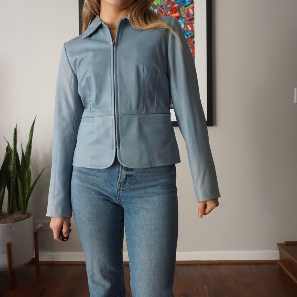 Ann Taylor Size S leather jacket blue
